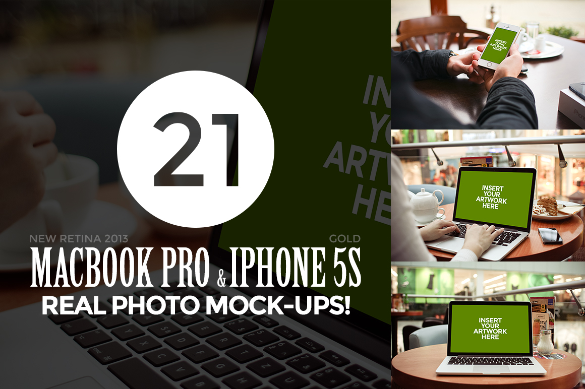 21 MacBook Pro and iPhone 5s Photo Mockups